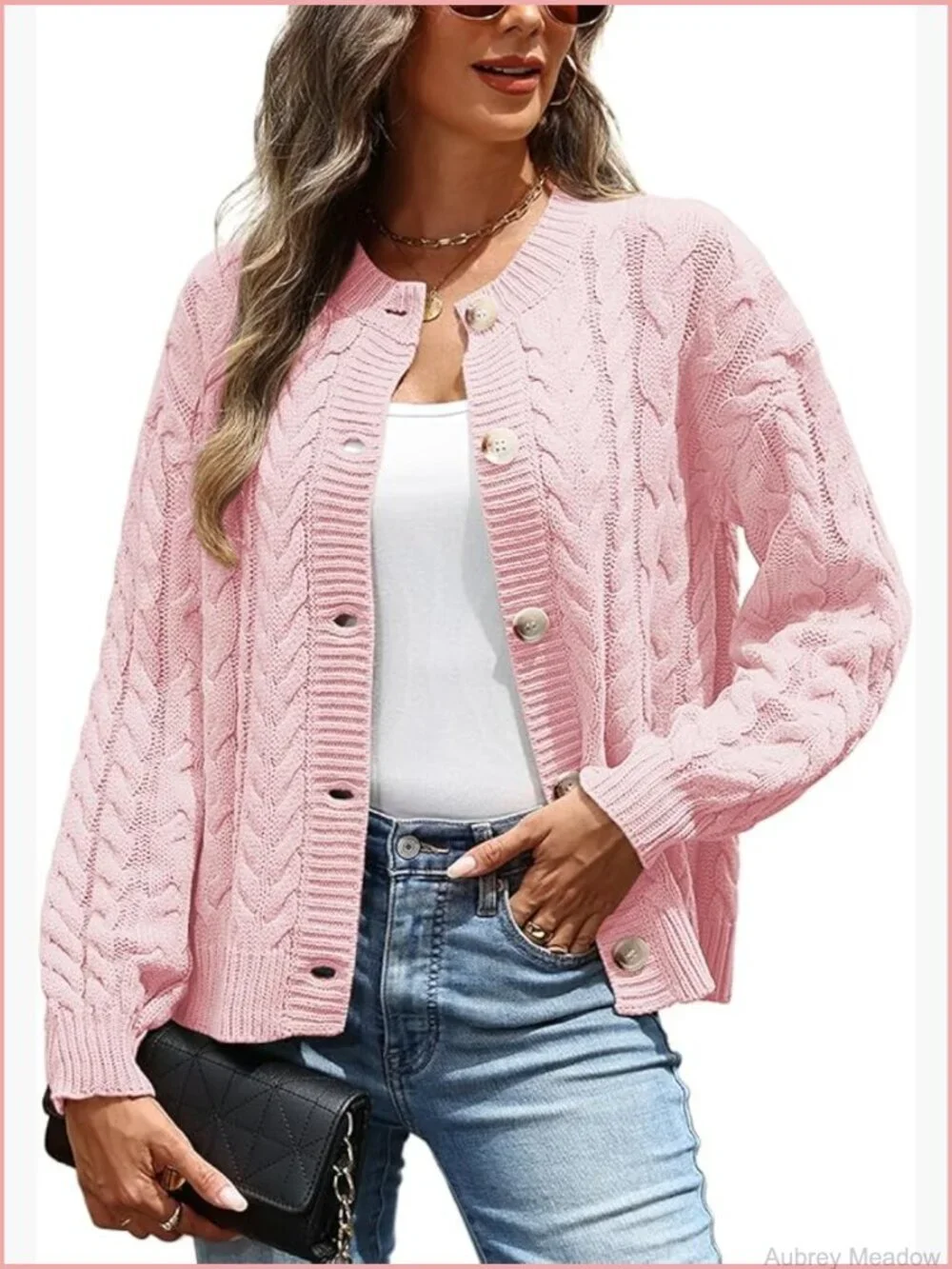 Cable Knit Button Down Cardigan Open Front Long Sleeve Coatigan